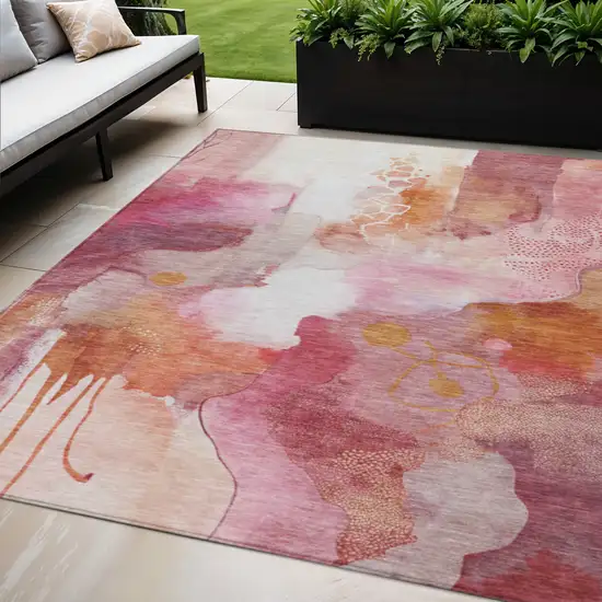 Pink Copper And Ivory Abstract Washable Indoor Outdoor Area Rug Photo 2