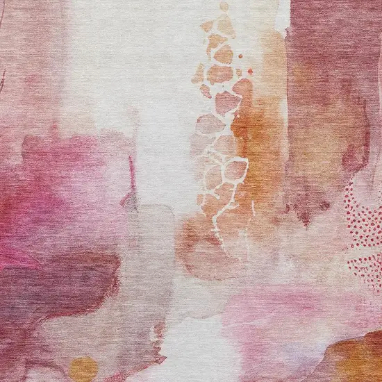 Pink Copper And Ivory Abstract Washable Indoor Outdoor Area Rug Photo 3