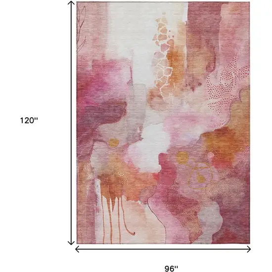 Pink Copper And Ivory Abstract Washable Indoor Outdoor Area Rug Photo 9