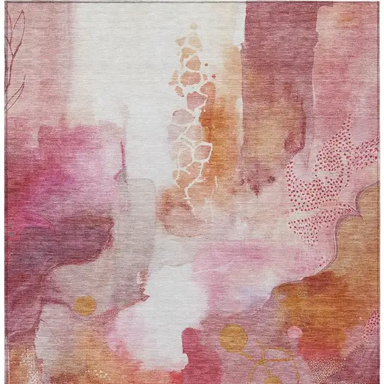 Pink Copper And Ivory Abstract Washable Indoor Outdoor Area Rug Photo 6