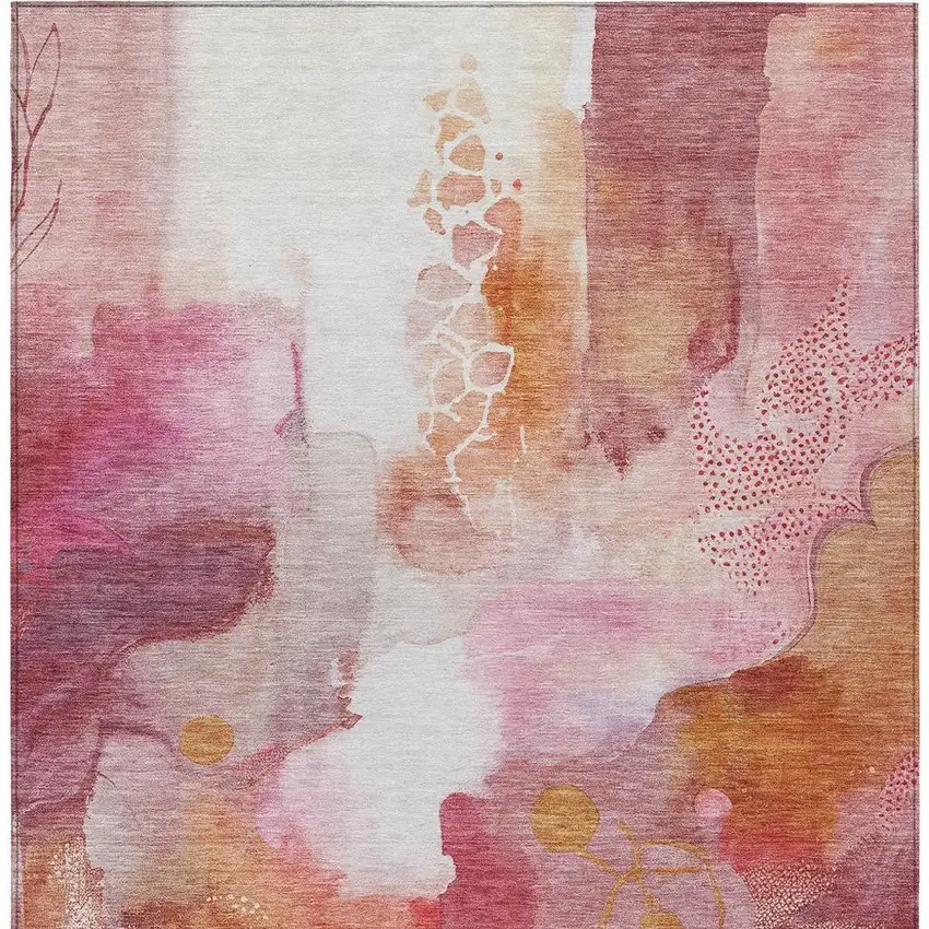 Pink Copper And Ivory Abstract Washable Indoor Outdoor Area Rug Photo 6