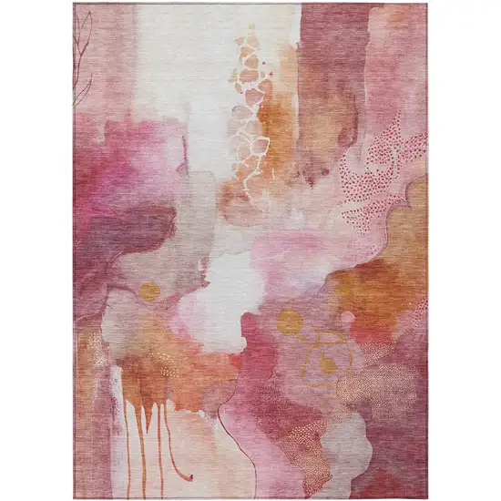 Pink Copper And Ivory Abstract Washable Indoor Outdoor Area Rug Photo 7
