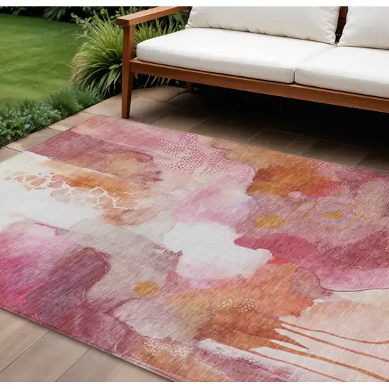 Pink Copper And Ivory Abstract Washable Indoor Outdoor Area Rug Photo 2
