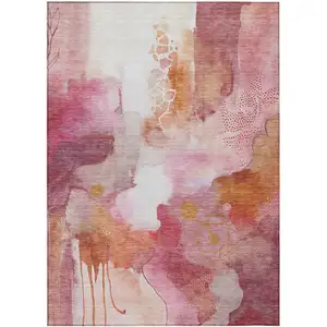 Photo of Pink Copper And Ivory Abstract Washable Indoor Outdoor Area Rug