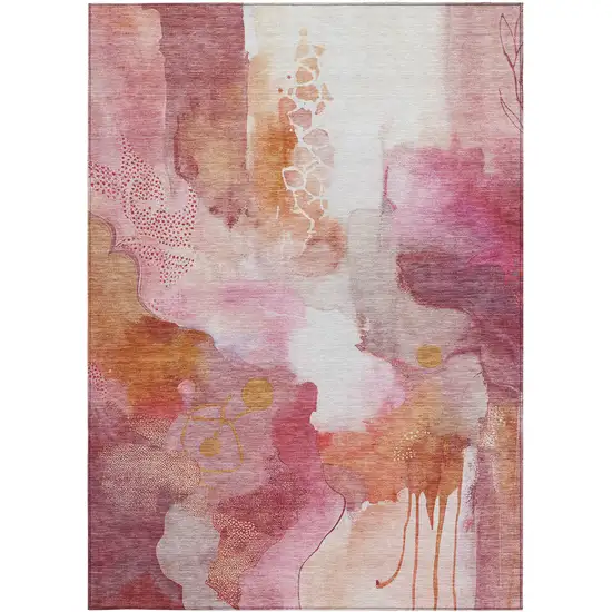 Pink Copper And Ivory Abstract Washable Indoor Outdoor Area Rug Photo 4
