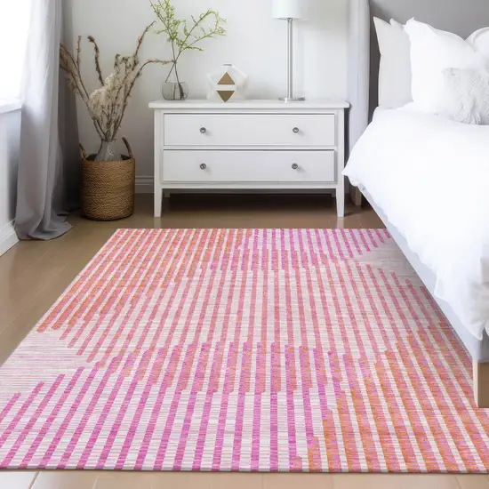 Pink Copper And Ivory Geometric Washable Indoor Outdoor Area Rug Photo 9