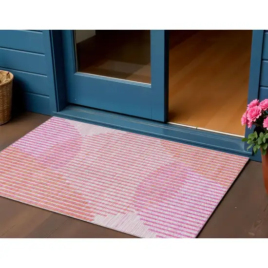 Pink Copper And Ivory Geometric Washable Indoor Outdoor Area Rug Photo 1