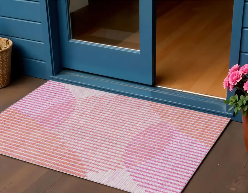 Pink Copper And Ivory Geometric Washable Indoor Outdoor Area Rug Photo 1