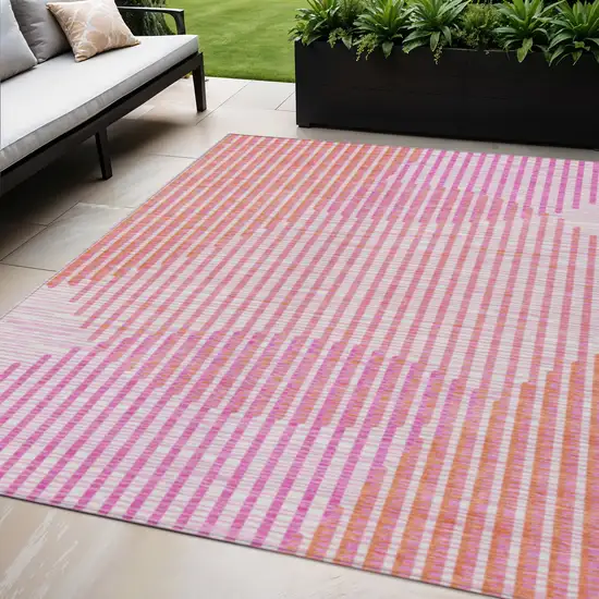 Pink Copper And Ivory Geometric Washable Indoor Outdoor Area Rug Photo 1