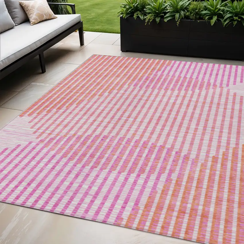 Pink Copper And Ivory Geometric Washable Indoor Outdoor Area Rug Photo 1