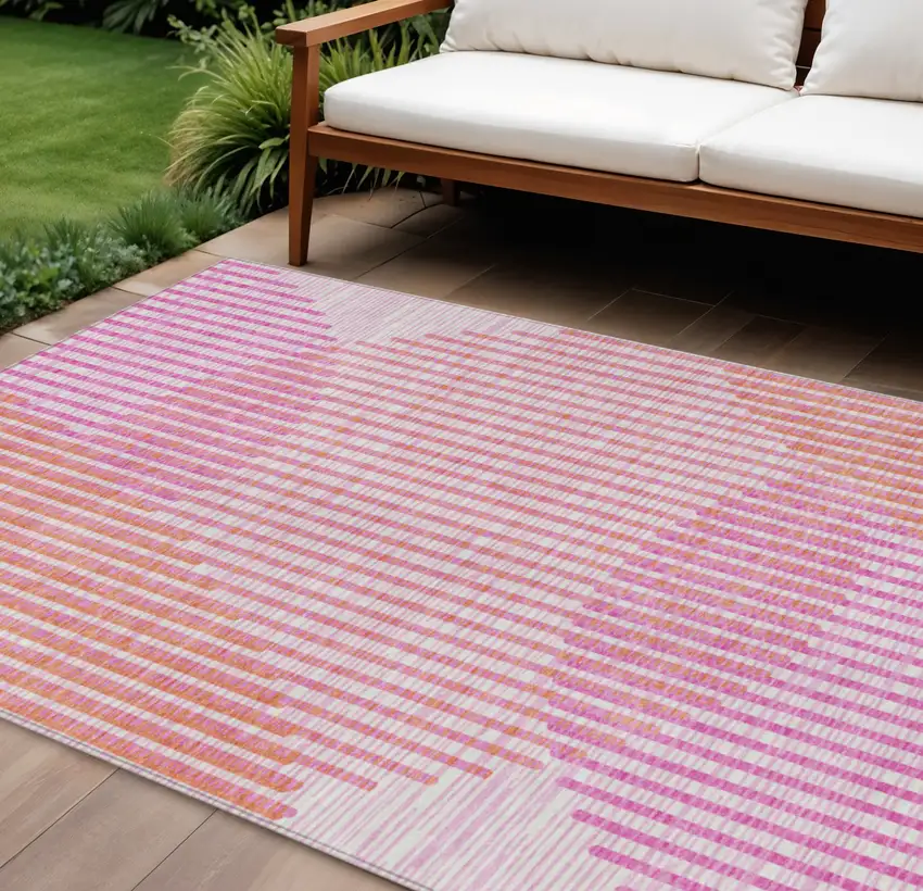 Pink Copper And Ivory Geometric Washable Indoor Outdoor Area Rug Photo 1