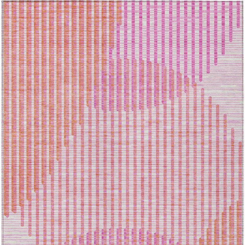 Pink Copper And Ivory Geometric Washable Indoor Outdoor Area Rug Photo 6