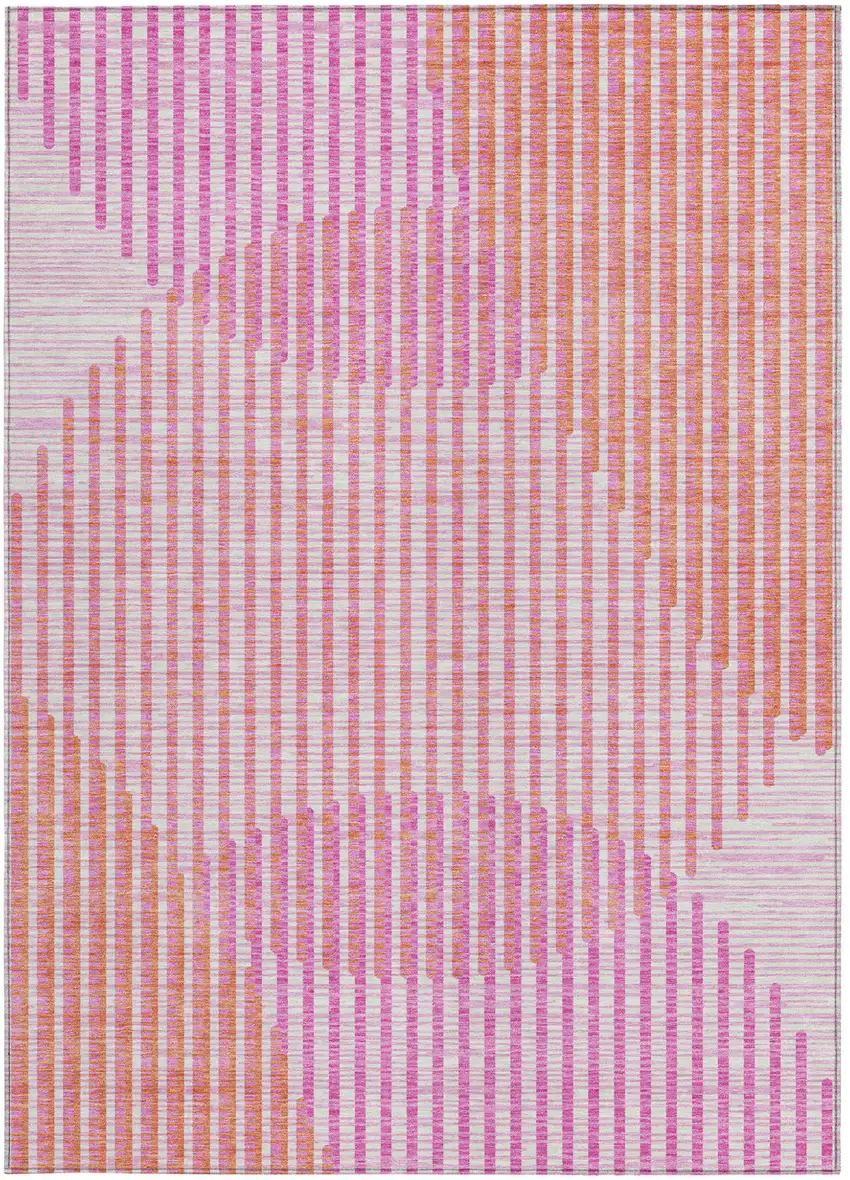 Pink Copper And Ivory Geometric Washable Indoor Outdoor Area Rug Photo 7