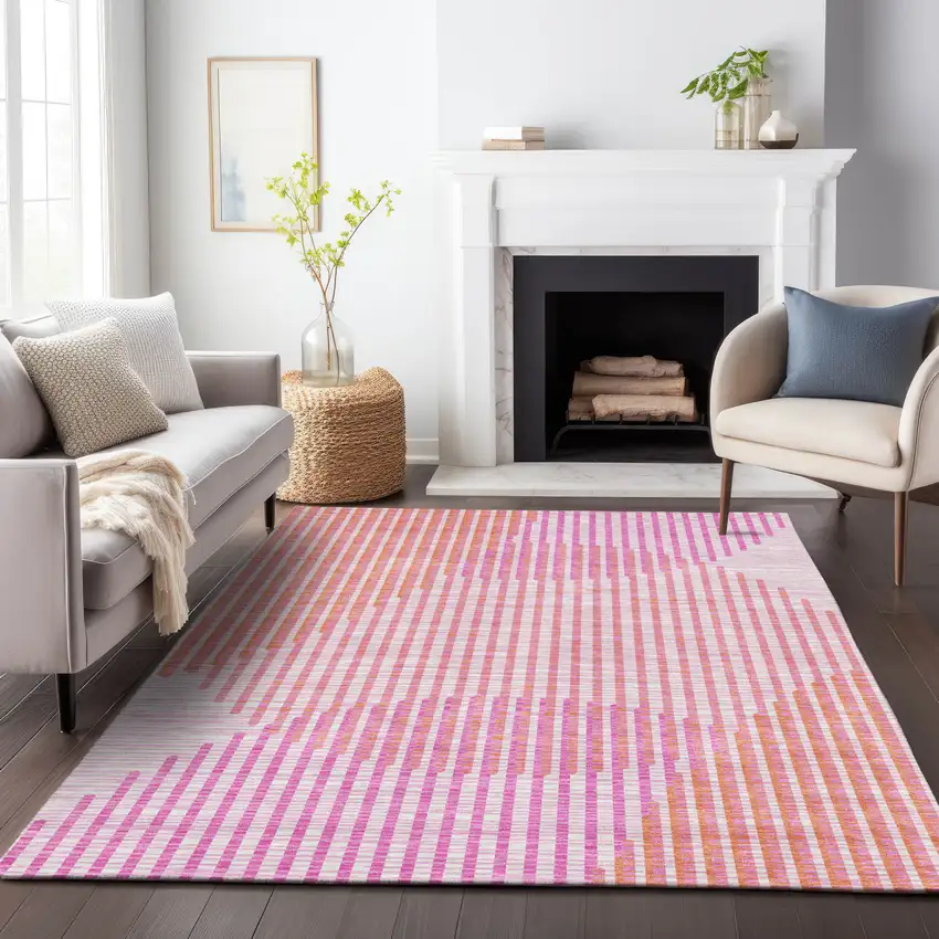 Pink Copper And Ivory Geometric Washable Indoor Outdoor Area Rug Photo 9