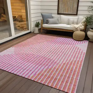 Photo of Pink Copper And Ivory Geometric Washable Indoor Outdoor Area Rug