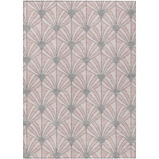 Pink Coral And Gray Seashell Washable Indoor Outdoor Area Rug Photo 1