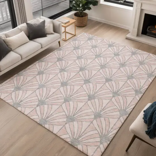 Pink Coral And Gray Seashell Washable Indoor Outdoor Area Rug Photo 5