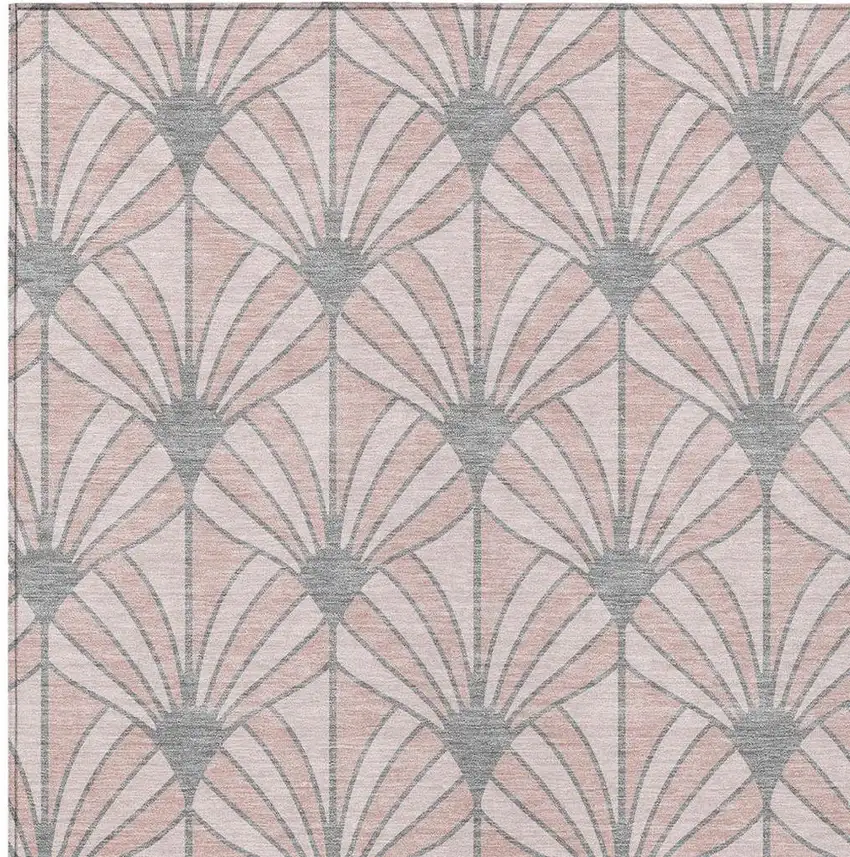 Pink Coral And Gray Seashell Washable Indoor Outdoor Area Rug Photo 2