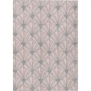 Photo of Pink Coral And Gray Seashell Washable Indoor Outdoor Area Rug
