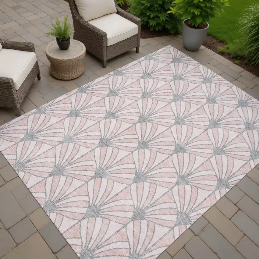Pink Coral And Gray Seashell Washable Indoor Outdoor Area Rug Photo 7