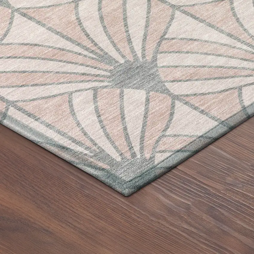 Pink Coral And Gray Seashell Washable Indoor Outdoor Area Rug Photo 5