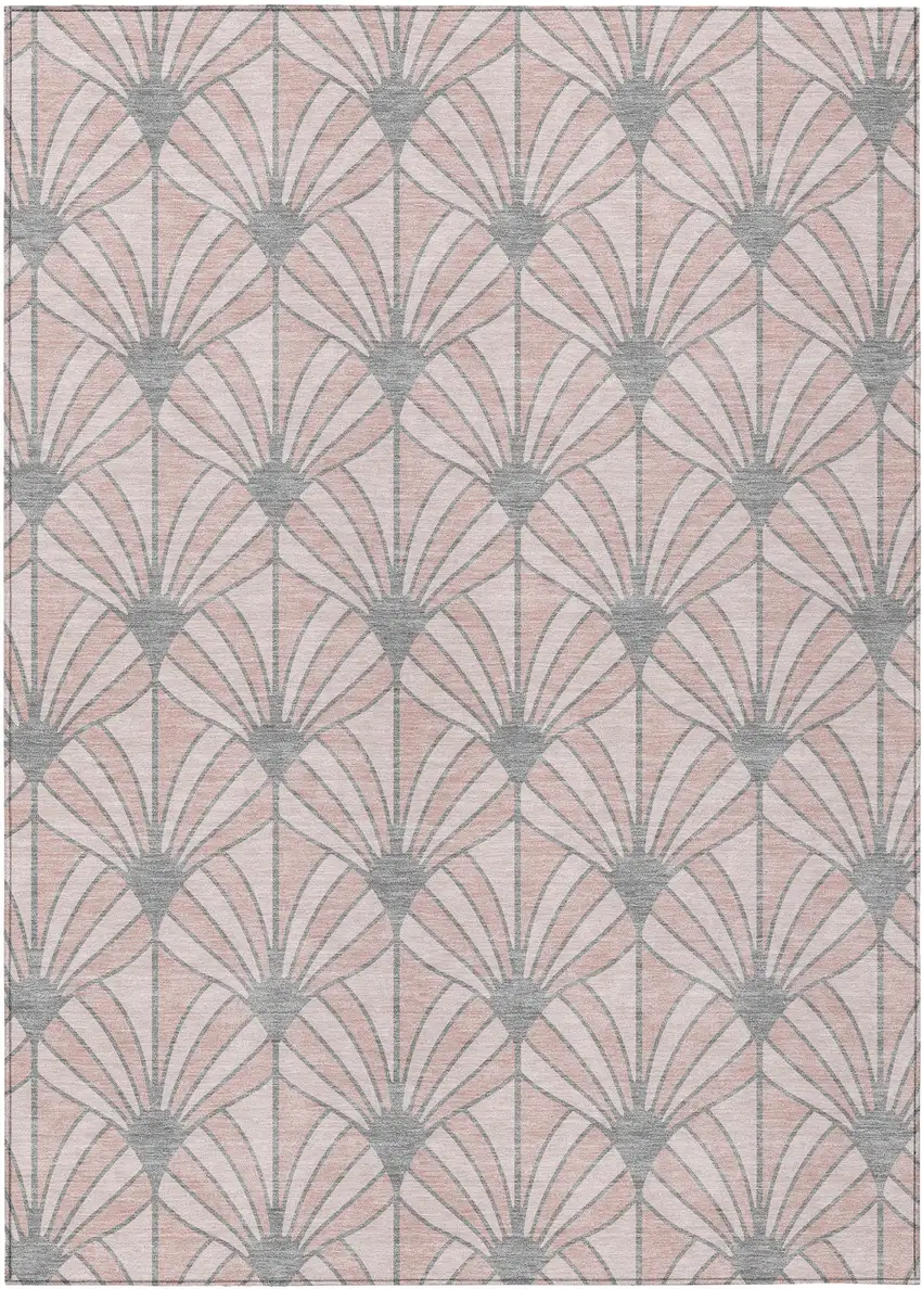 Pink Coral And Gray Seashell Washable Indoor Outdoor Area Rug Photo 1