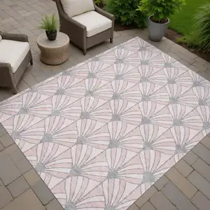 Photo of Pink Coral And Gray Seashell Washable Indoor Outdoor Area Rug