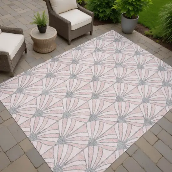 Pink Coral And Gray Seashell Washable Indoor Outdoor Area Rug Photo 7