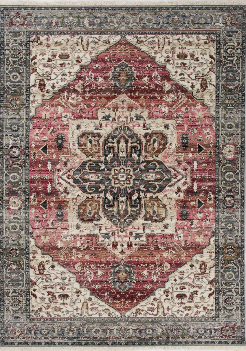 Pink Cream And Gray Medallion Area Rug Photo 2
