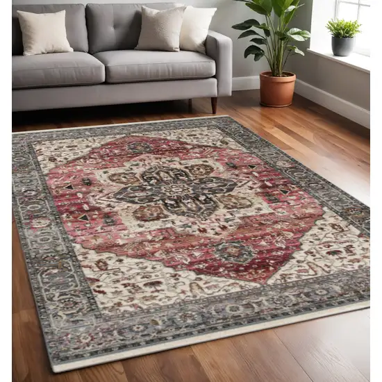 Pink Cream And Gray Medallion Area Rug Photo 1