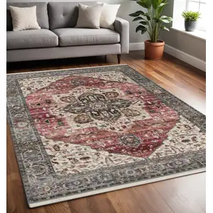 Photo of Pink Cream And Gray Medallion Area Rug