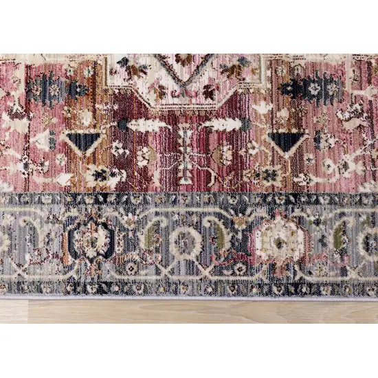 Pink Cream And Gray Medallion Area Rug Photo 9