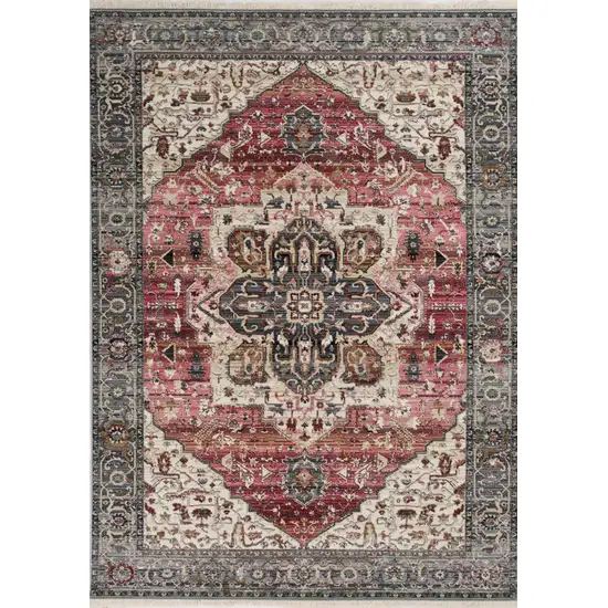 Pink Cream And Gray Medallion Area Rug Photo 4