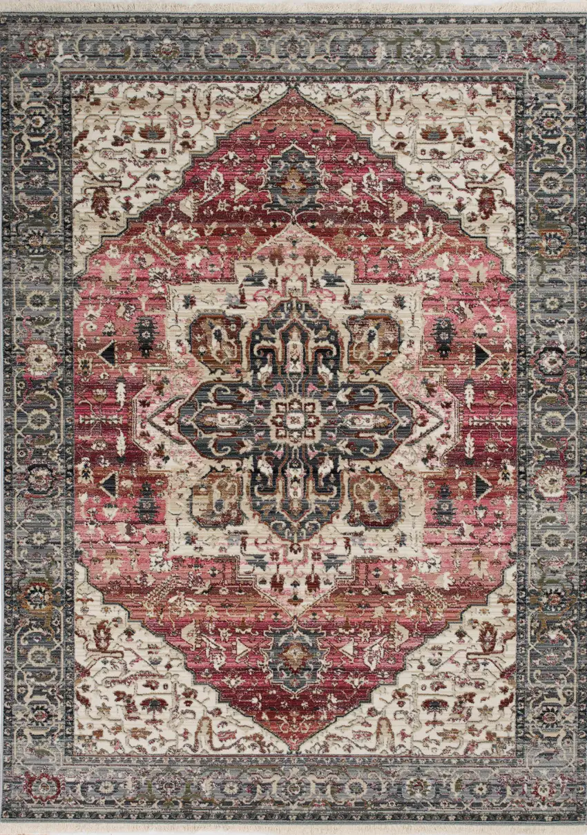 Pink Cream And Gray Medallion Area Rug Photo 4