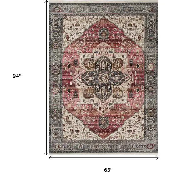 Pink Cream And Gray Medallion Area Rug Photo 3