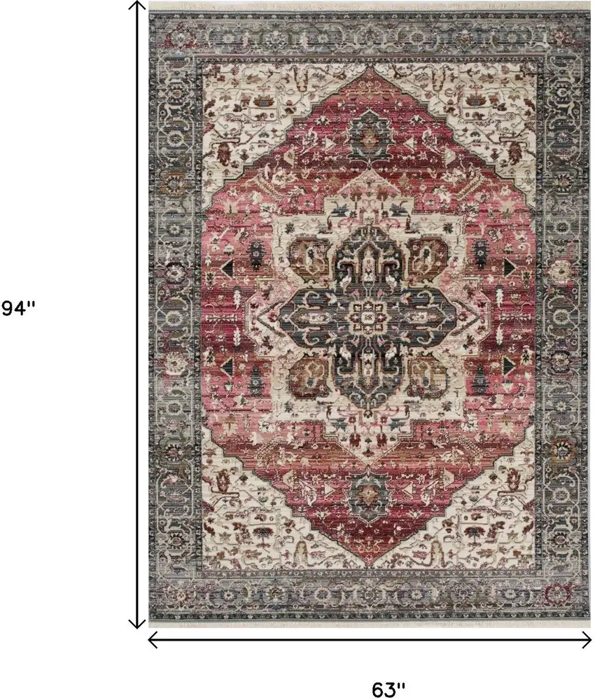 Pink Cream And Gray Medallion Area Rug Photo 3