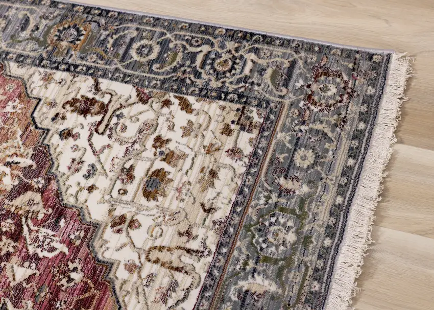 Pink Cream And Gray Medallion Area Rug Photo 6