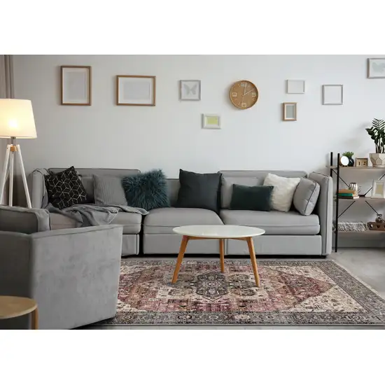 Pink Cream And Gray Medallion Area Rug Photo 5