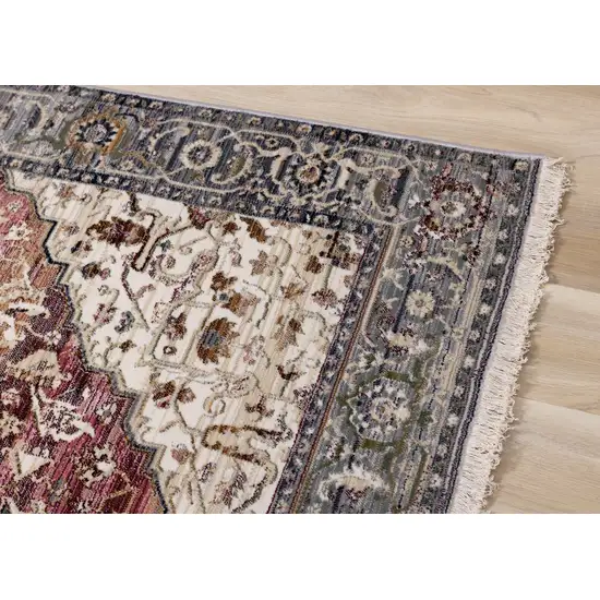 Pink Cream And Gray Medallion Area Rug Photo 6