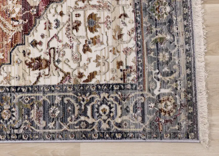 Pink Cream And Gray Medallion Area Rug Photo 7