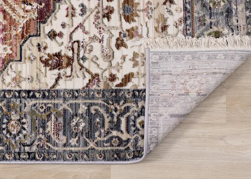 Pink Cream And Gray Medallion Area Rug Photo 8