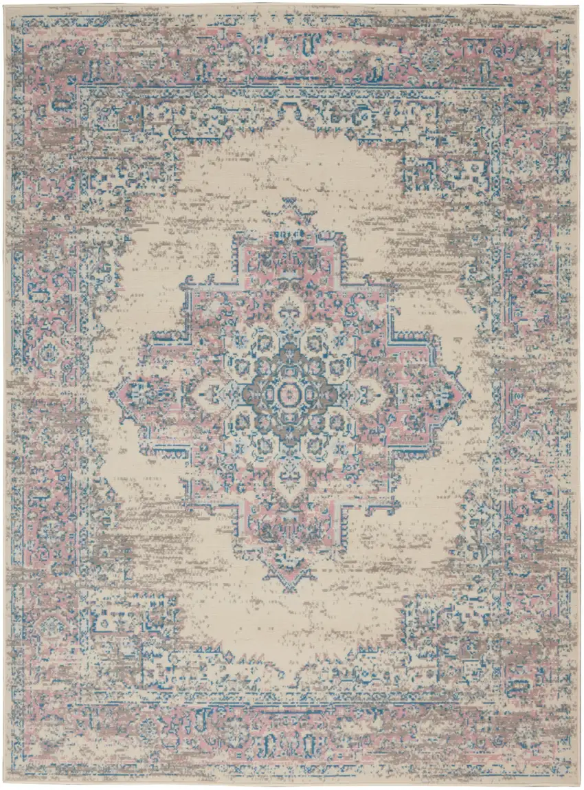 Pink Damask Power Loom Area Rug Photo 1