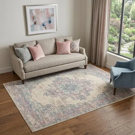 Pink Damask Power Loom Area Rug Photo 1