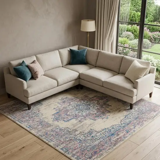 Pink Damask Power Loom Area Rug Photo 1