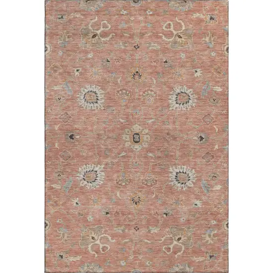 Pink Denim Blue And Silver Floral Washable Area Rug With UV Protection Photo 6