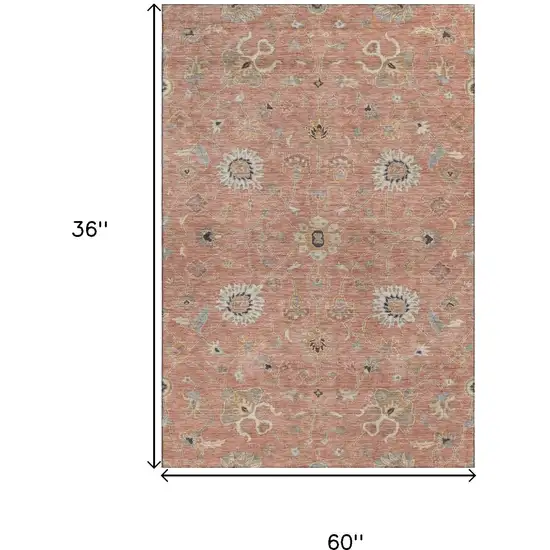 Pink Denim Blue And Silver Floral Washable Area Rug With UV Protection Photo 7