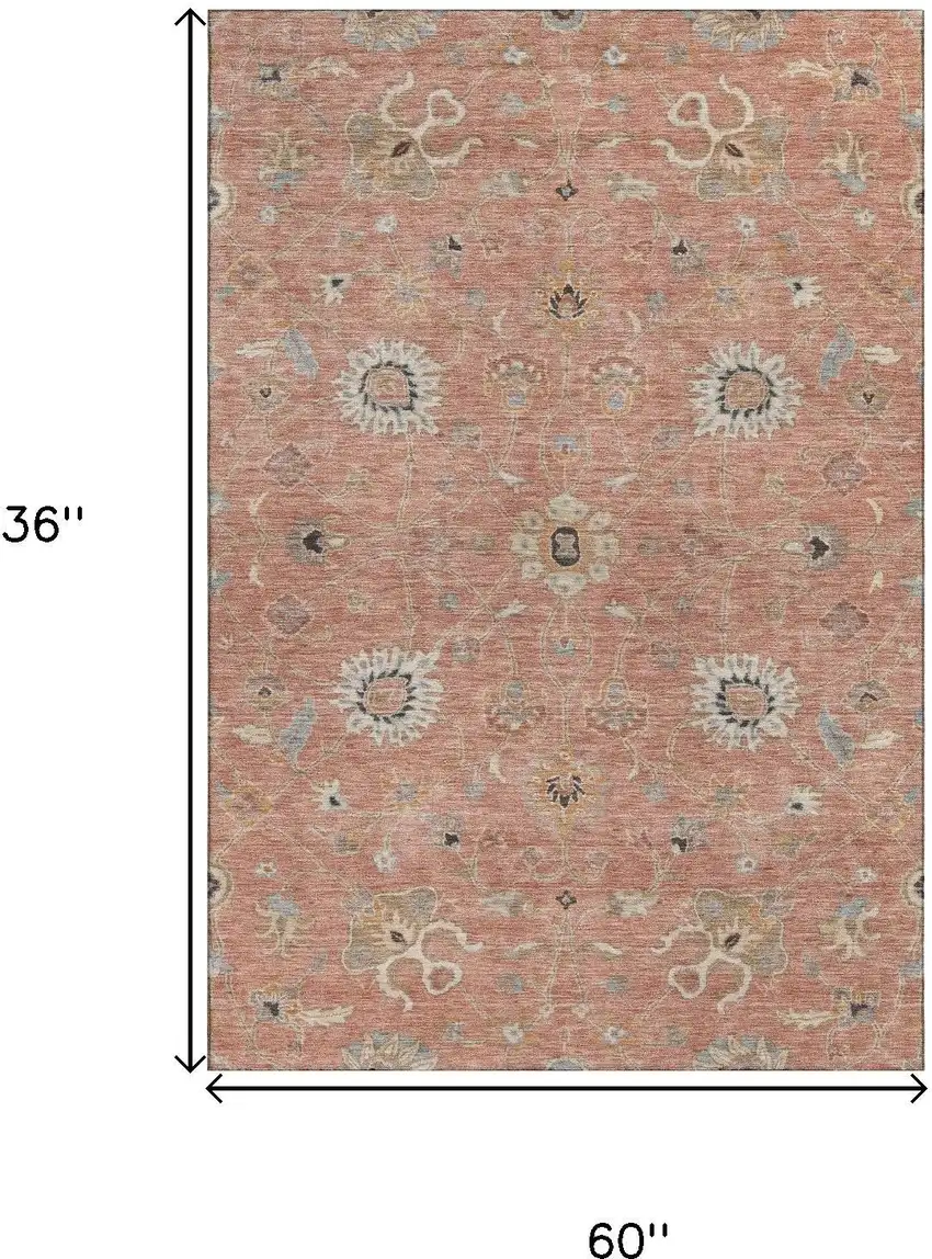 Pink Denim Blue And Silver Floral Washable Area Rug With UV Protection Photo 7