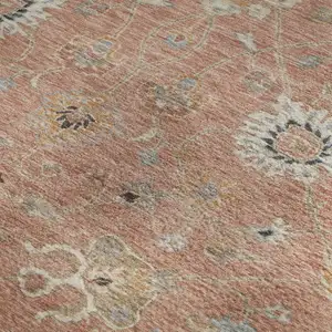 Photo of Pink Denim Blue And Silver Floral Washable Area Rug With UV Protection