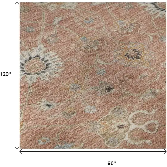 Pink Denim Blue And Silver Floral Washable Area Rug With UV Protection Photo 9