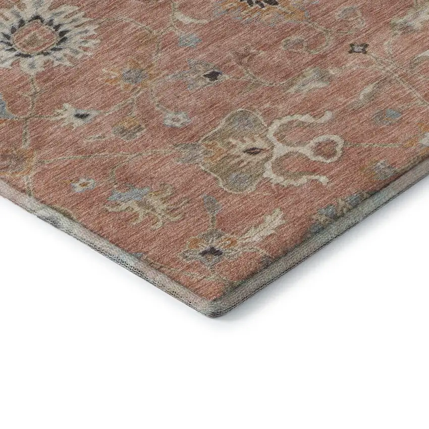 Pink Denim Blue And Silver Floral Washable Area Rug With UV Protection Photo 7